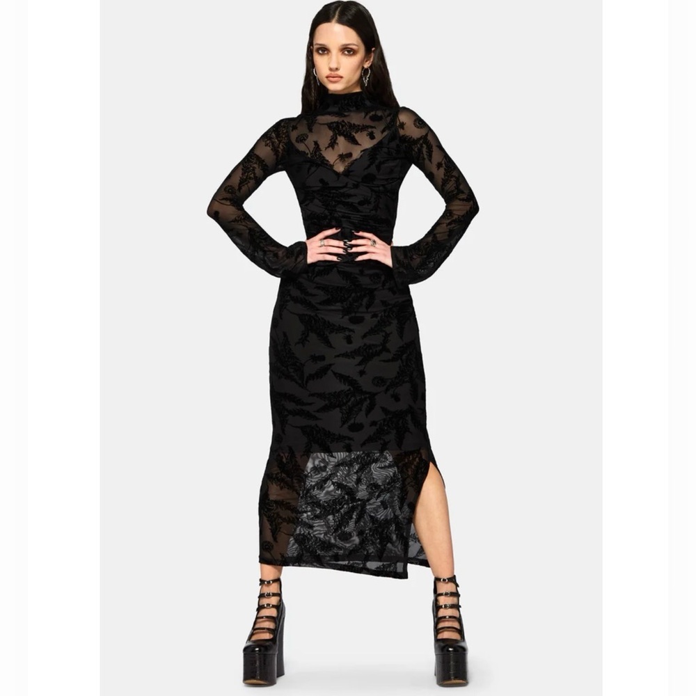 NWT Disturbia Cimora Dandelion Flocked Mesh Ruched Midaxi Dress